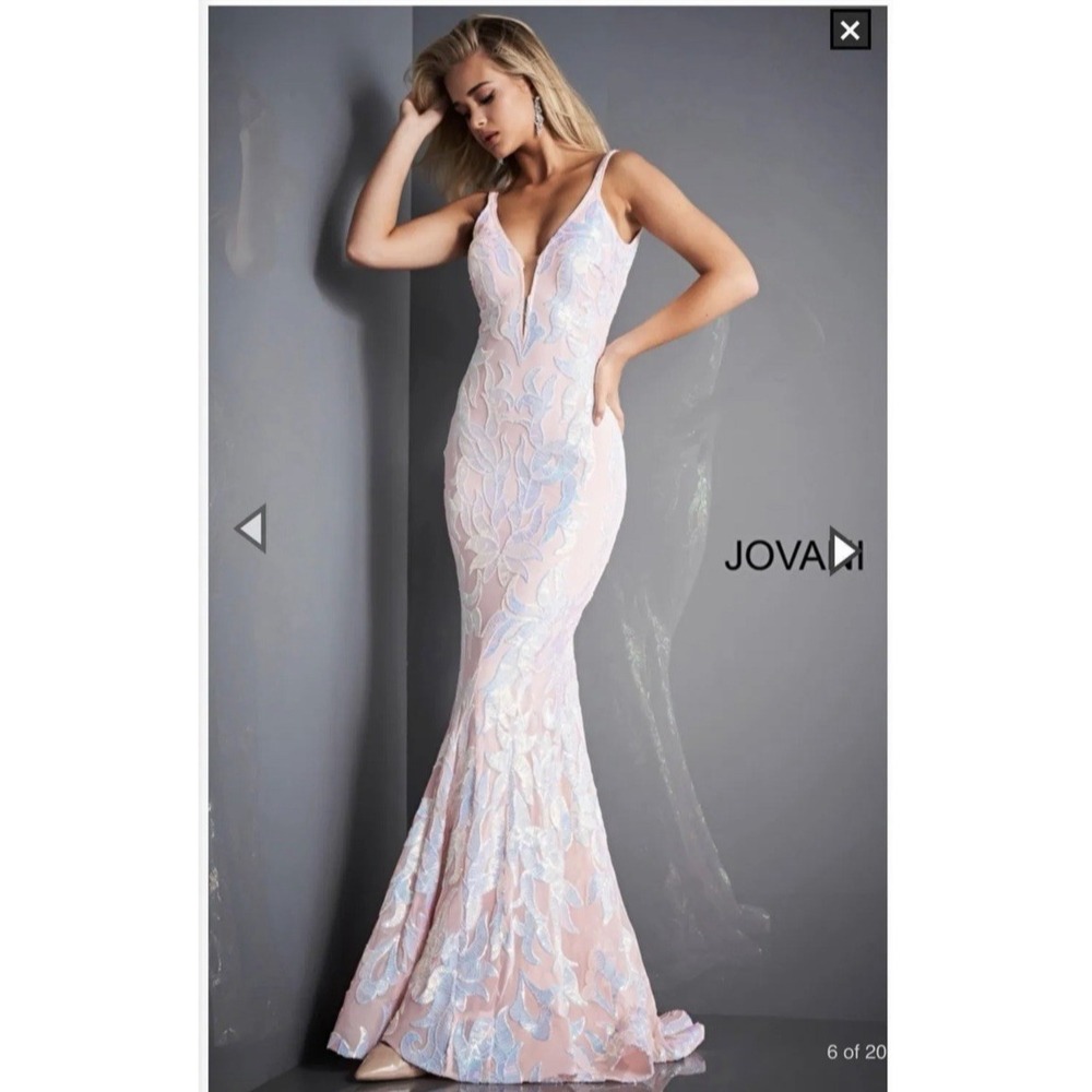 Jovani Dress Womens 4 Pale Pink Iridescent Sequin Beaded Mermaid Prom Formal